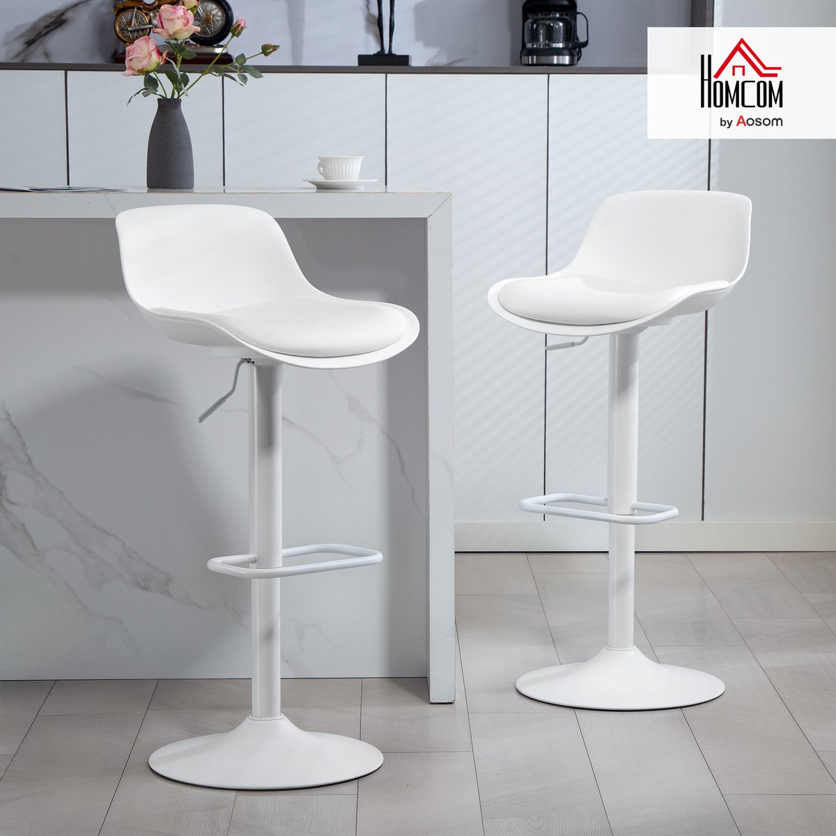 Tabouret de bar PU et acier Blanc blanc, HOMCOM