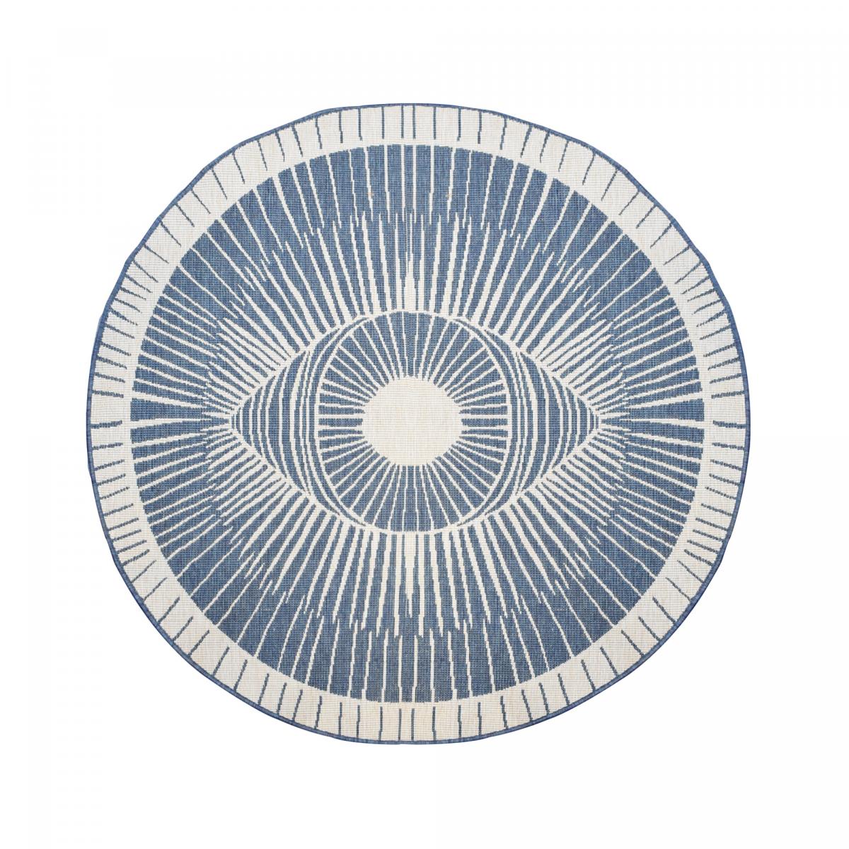 Tapis rond d'extérieur, kilim reversible LYN2 B ROND REVERSIBLE bleu, crème, UN AMOUR DE TAPIS