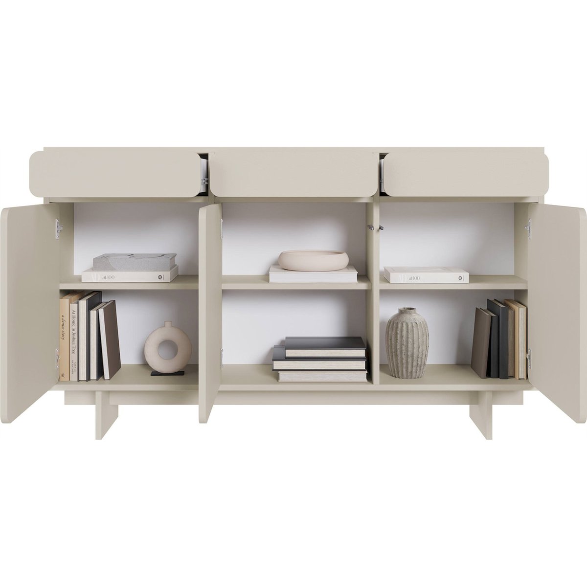 Buffet bas 3 portes 3 tiroirs collection WUWU gris beige sable, RECOLLECTION