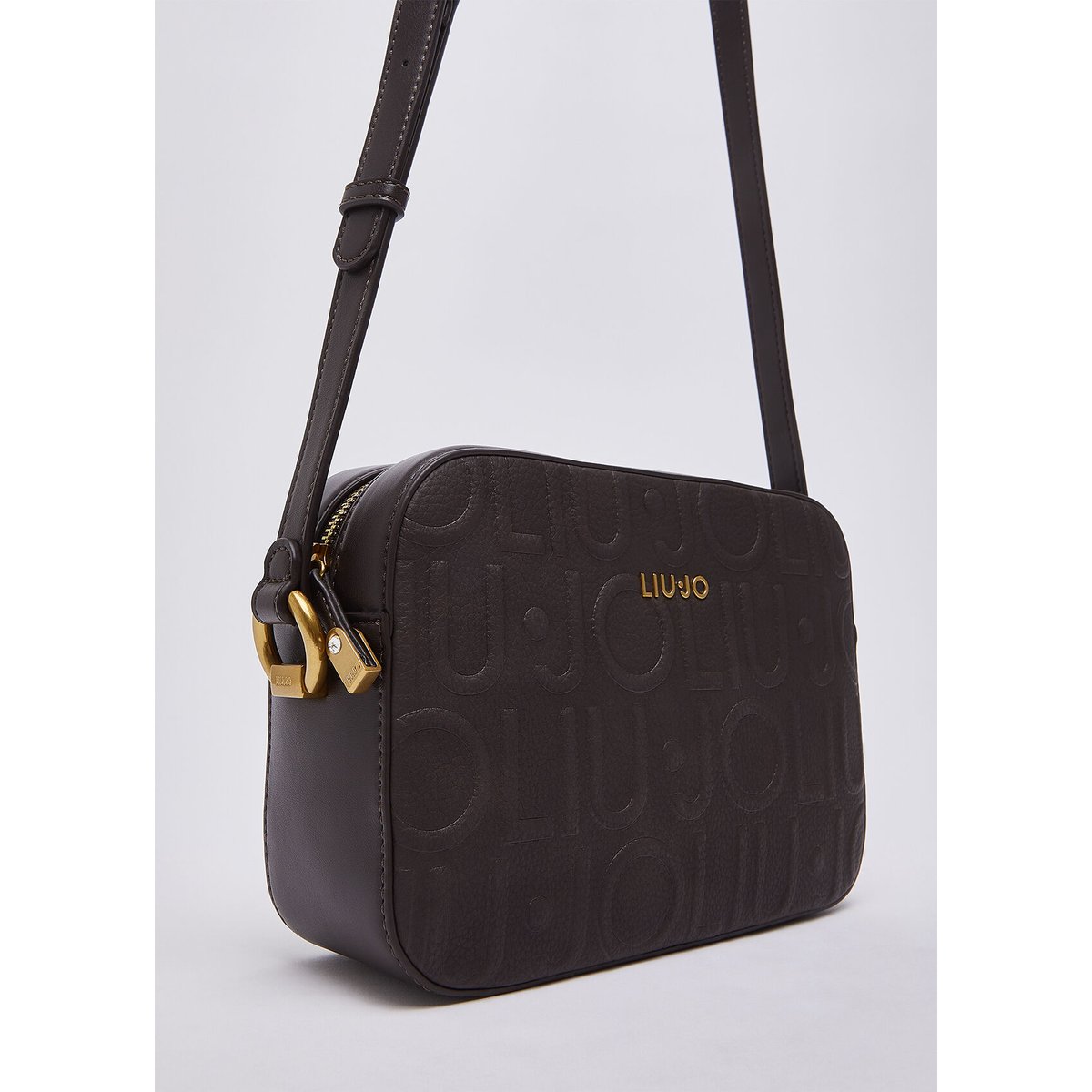 Sac bandoulière moyen avec logo marron foncé, LIU JO