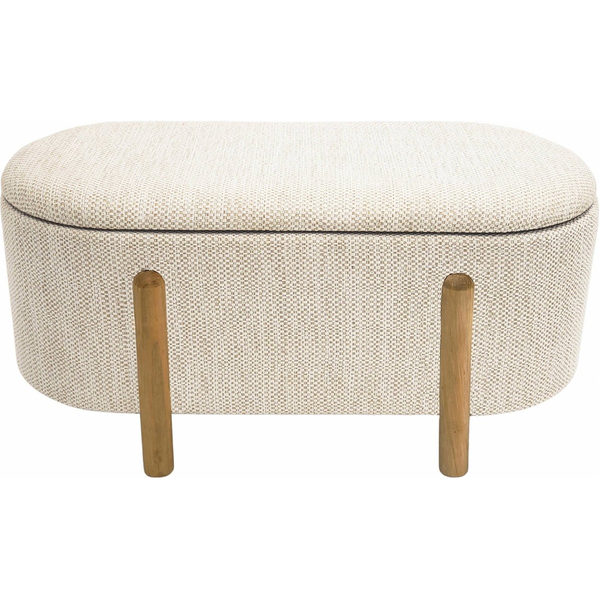 Banc coffre en bois, tissu bouclette beige naturel et bois clair, RECOLLECTION