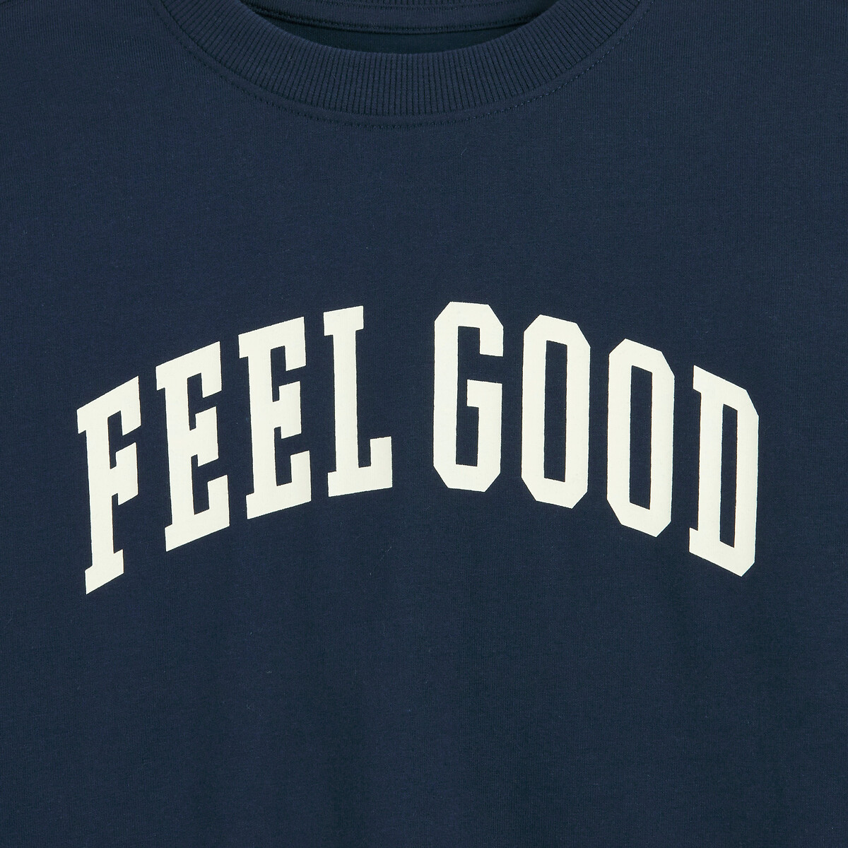 T-shirt col rond, manches longues, à message bleu marine, LA REDOUTE COLLECTIONS