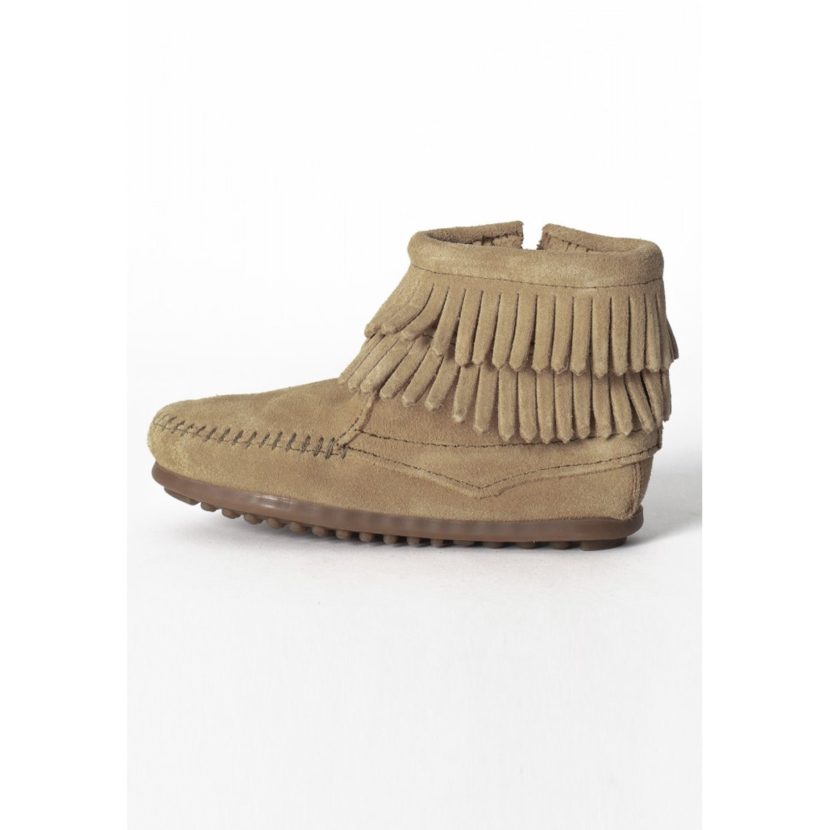 Bottines hautes en daim 2 FRINGE SIDE ZIP marron clair, MINNETONKA