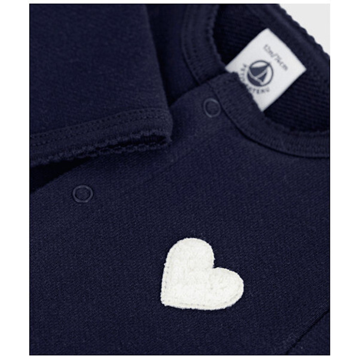 Cotton cardigan with a fleece heart badge navy blue, PETIT BATEAU
