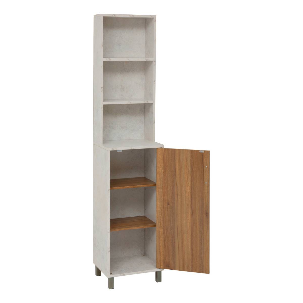 Étagère colonne 1 porte et 7 niveaux effet marbre COME marron, 5FIVE SIMPLY SMART