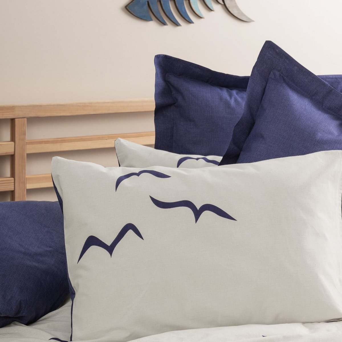 Parure housse de couette coton imprimée oiseaux marins, Larum multicolore, C DESIGN HOME TEXTILE