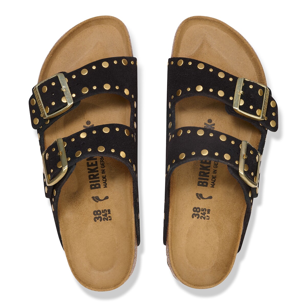 Mules de ante con doble correa Arizona Rivet negro, BIRKENSTOCK