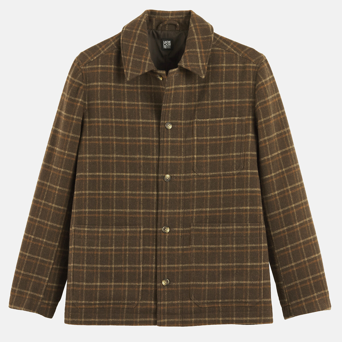 Checked Long Straight Fit Jacket brown checks, LA REDOUTE COLLECTIONS