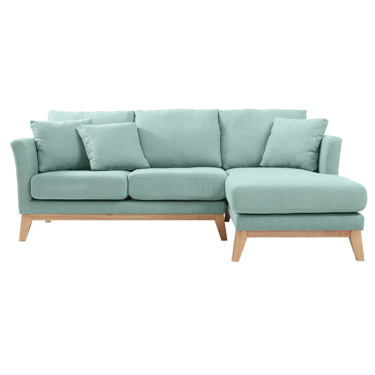 Canapé d'angle droit scandinave déhoussable 4 places en tissu et bois OSLO vert lagon, MILIBOO