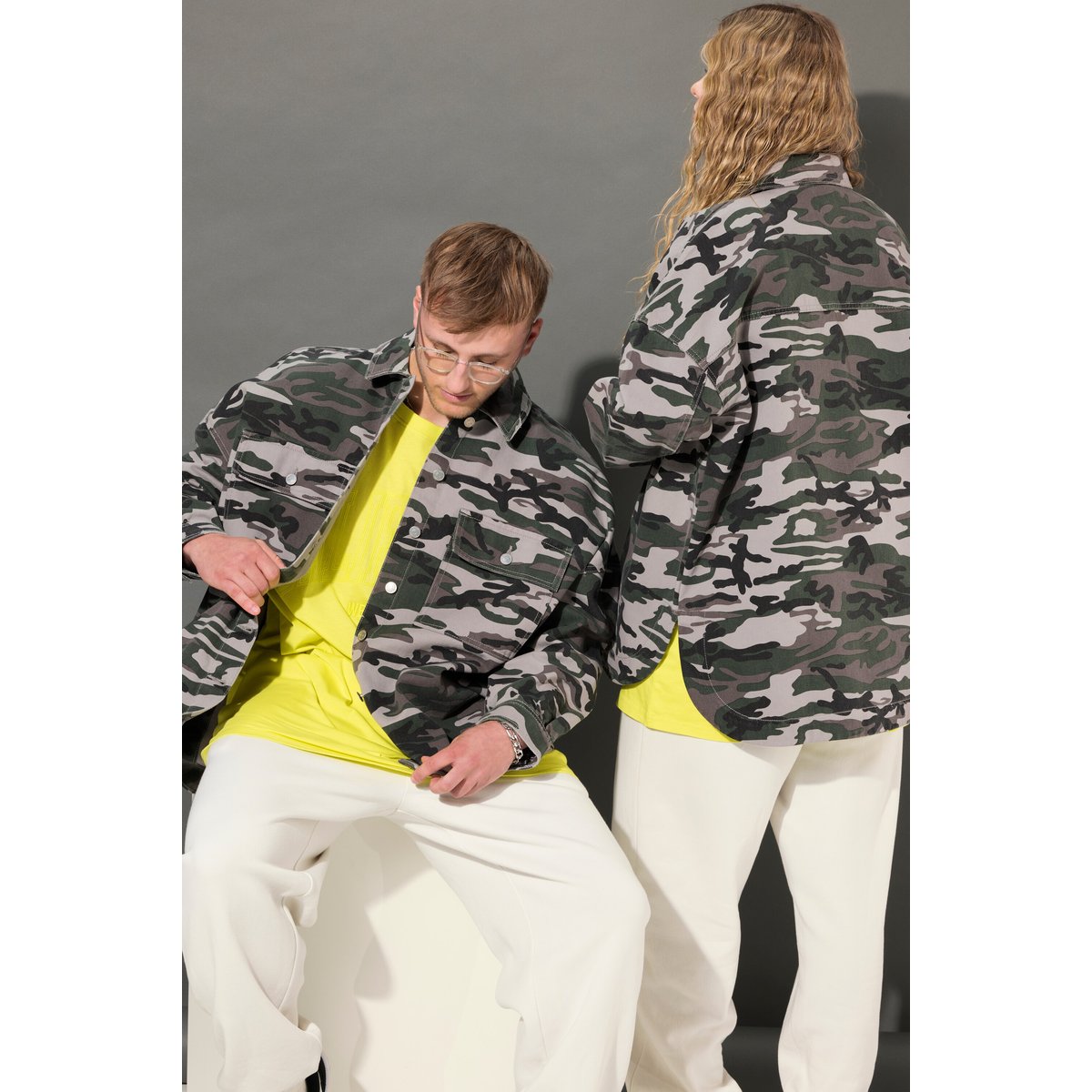 Chemise oversized à motif camouflage kaki, STUDIO UNTOLD