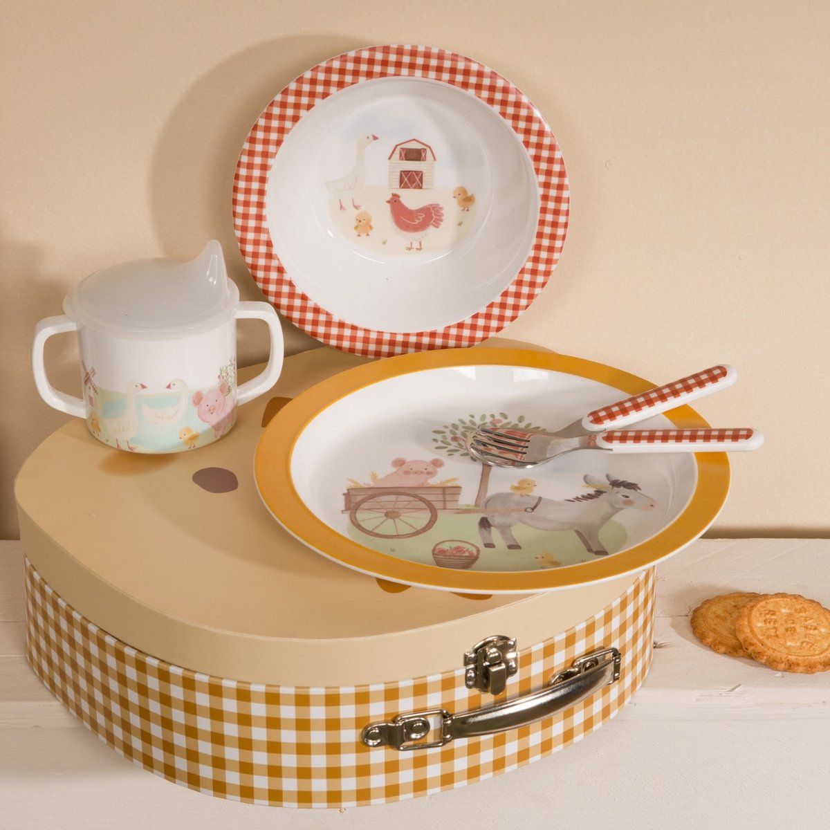 Coffret repas jaune, marron, rouge, AMADEUS LES PETITS