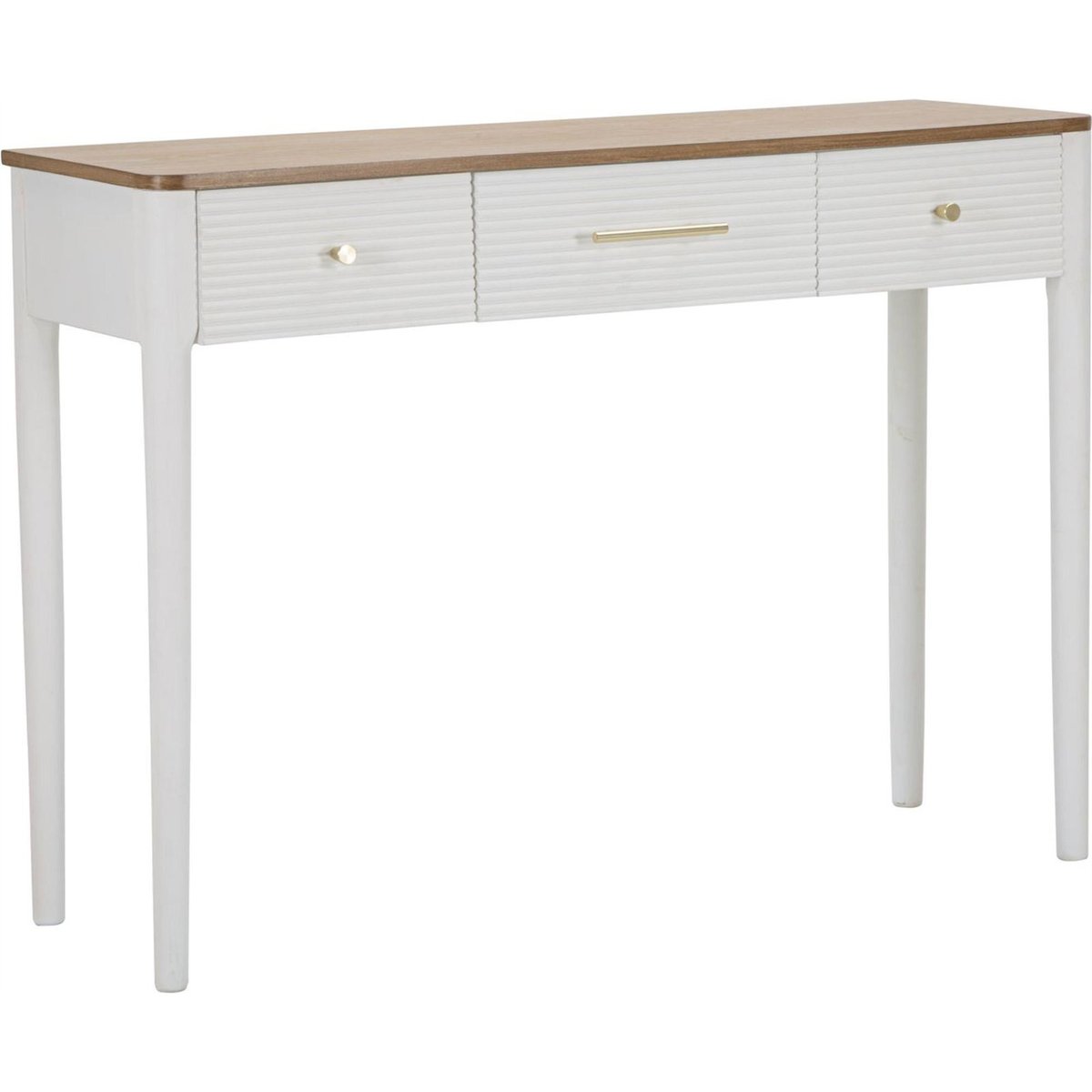 Console en frêne 3 tiroirs façades rainurées blanc et marron, RECOLLECTION