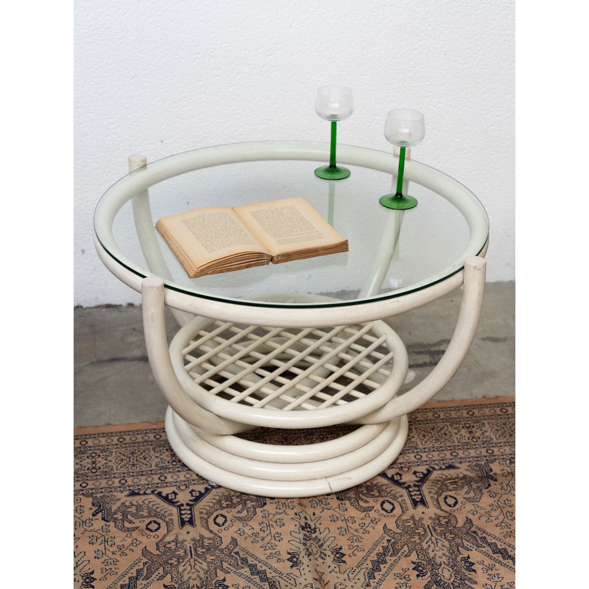 Table basse en rotin Léonie N°942 - Bon état blanc, DEBONGOUT