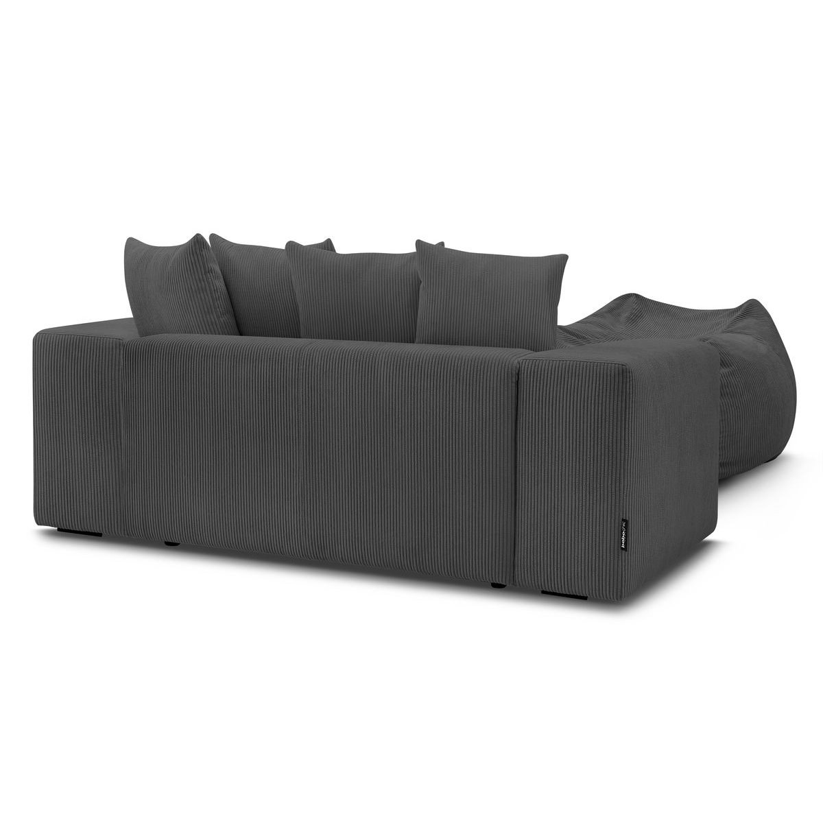 Canapé droit fixe 2 places en velours côtelé avec pouf, VOLTAIRE gris foncé, BOBOCHIC