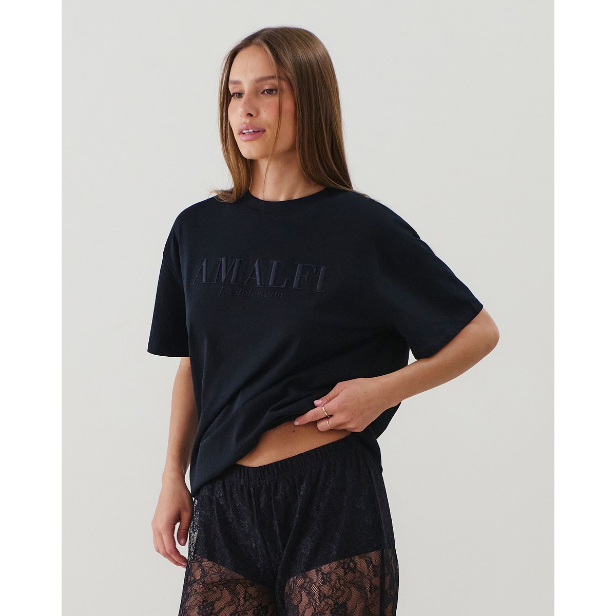 T-shirt en jersey Amalfi LACEMYIZ noir, UNDIZ