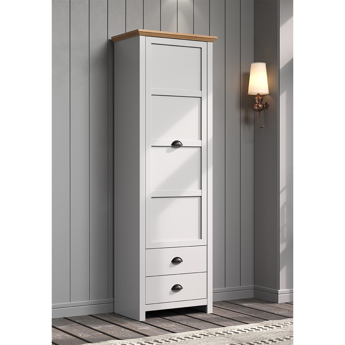 Armoire d'entrée 1 porte et 2 tiroirs L65 cm - LANDSIDE gris clair, CALICOSY