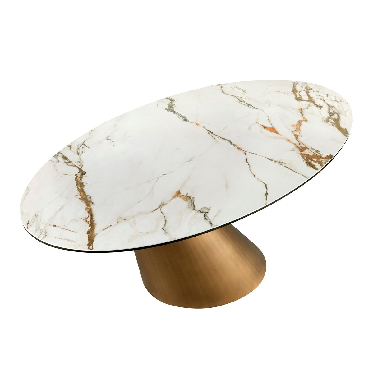 Table de salle à manger ovale en marbre porcelaine blanc | bronze, ANGEL CERDA