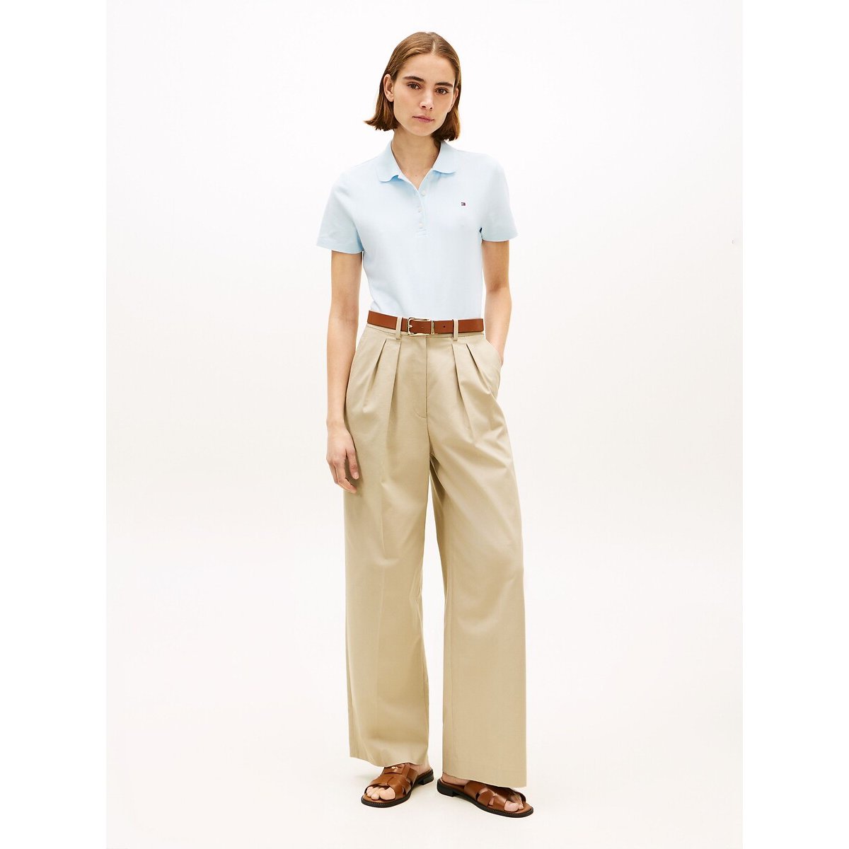 T-shirt collo polo, camicia maniche corte azzurro, TOMMY HILFIGER