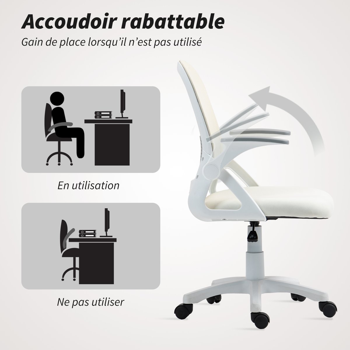 Chaise de bureau Maille Blanc blanc, HOMCOM
