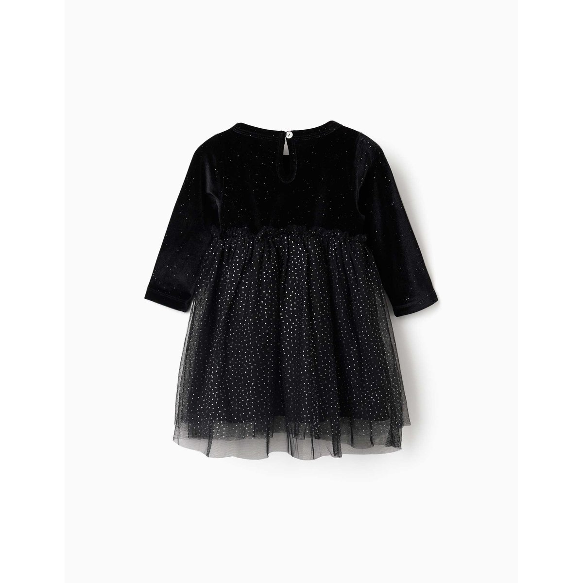 Robe à manches longues en velours et tulle avec fil textile noir, ZIPPY