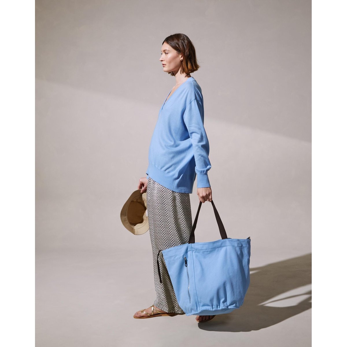 Pull col V oversize en cachemire bleu pale, RODIER