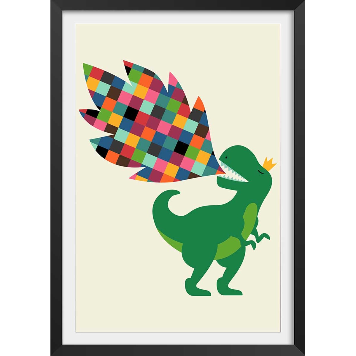 Affiche  dino cracheur de feu affiche + cadre en bois - noir, HEXOA