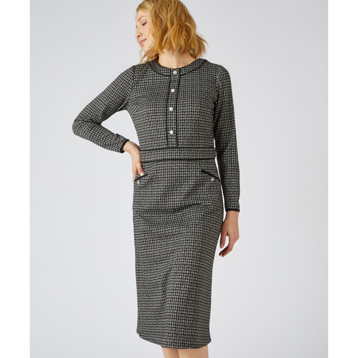 Robe maille jacquard détails unis noir graphqiue, DAMART
