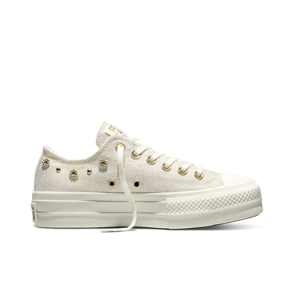 Sneakers CHUCK TAYLOR ALL STAR LIFT OX SHINY HEATHERED CANVAS STUDS ecru/goldfarben, CONVERSE