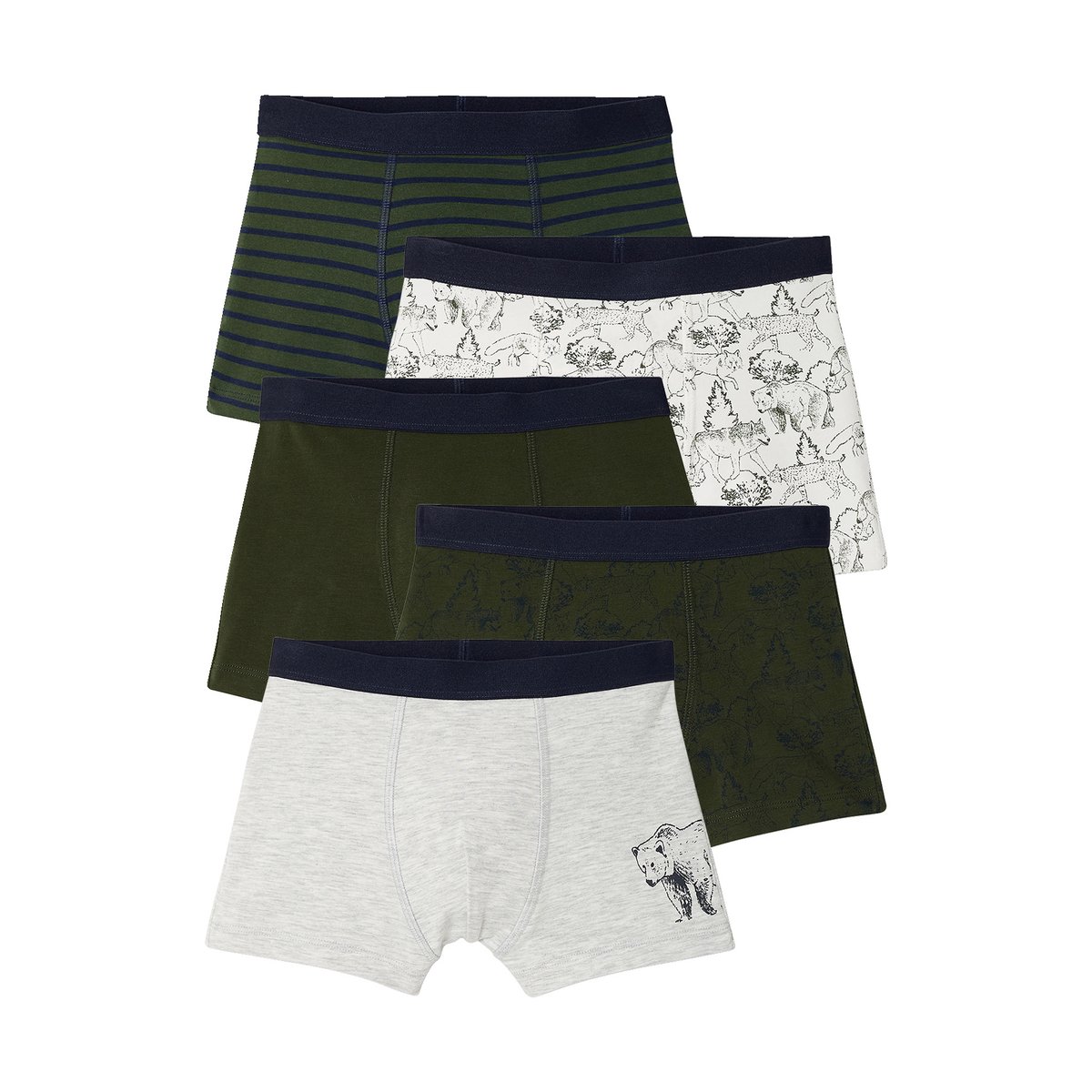 Lot de 5 boxers kaki, VERTBAUDET