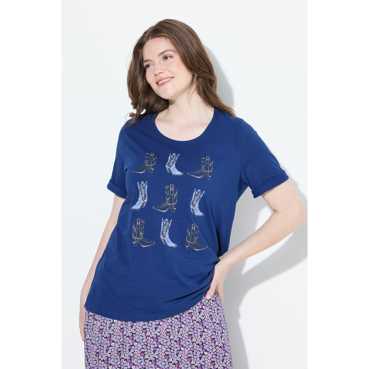 T-shirt motif bottes de cowboy bleu foncé, ULLA POPKEN