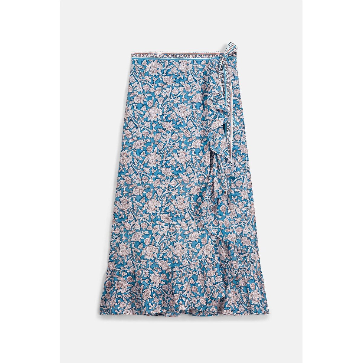 Jupe midi portefeuille fleurie, IMELDA imprimé fleurs bleues, LOUISE MISHA