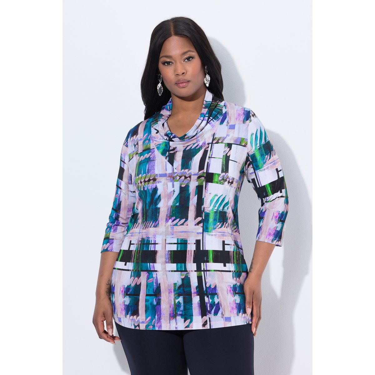 T-shirt en tissu fluide à col bénitier et vert foncé, ULLA POPKEN