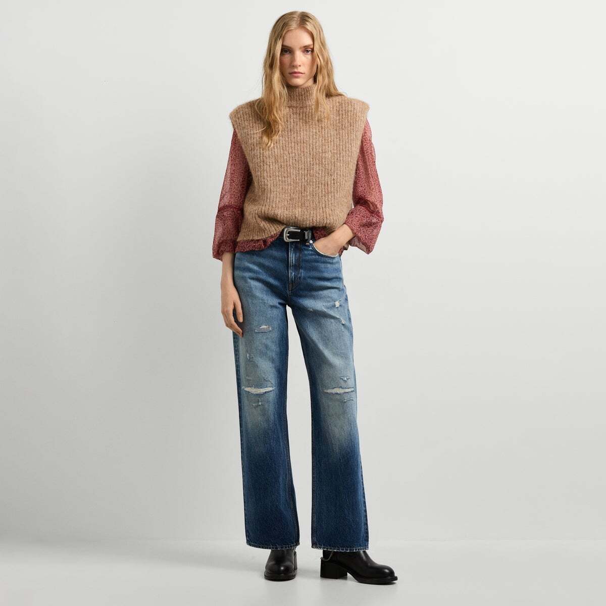Gilet En Maille À Col Montant beige, PEPE JEANS