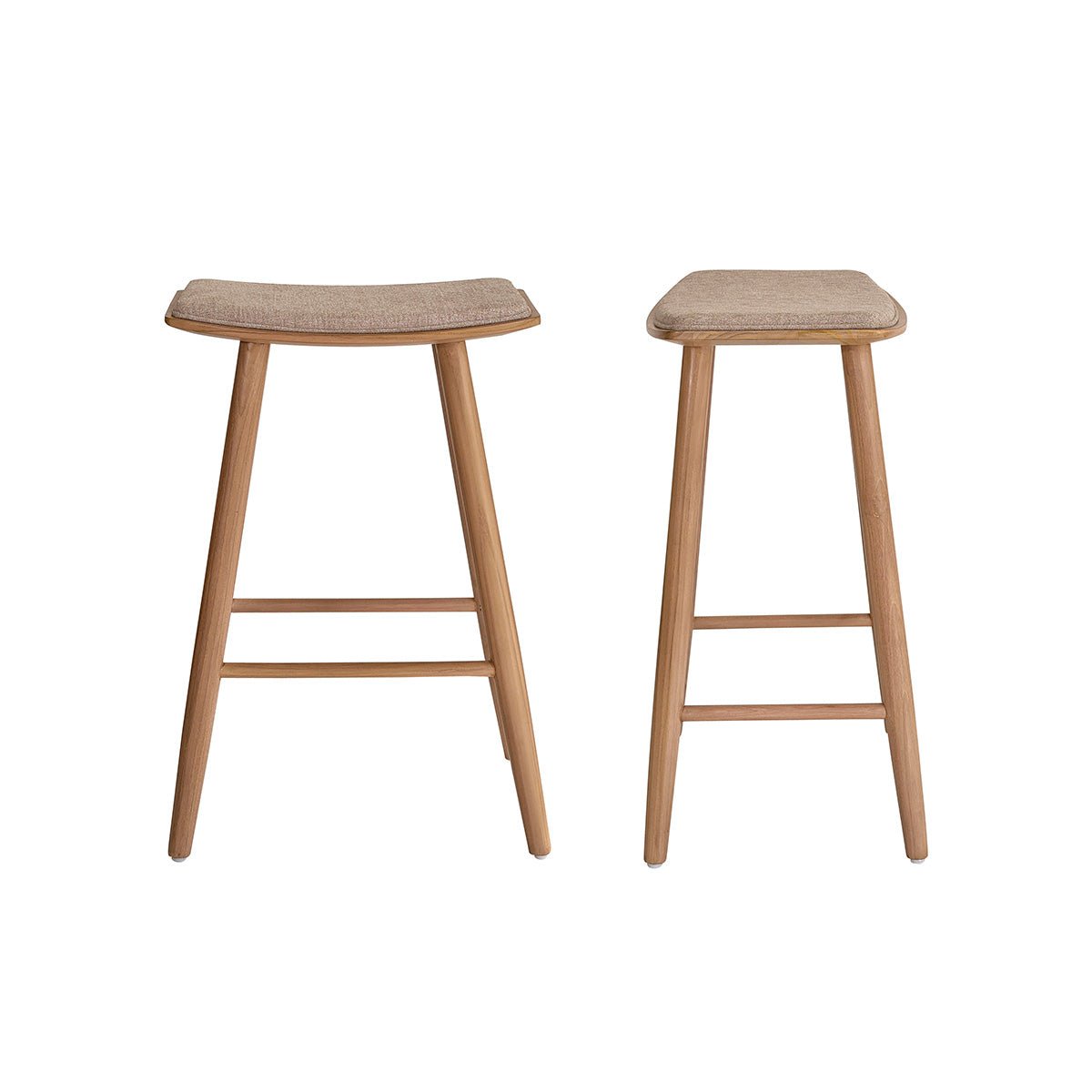 Lot de 2 tabourets de bar en teck massif et velours  AMBRE grege, BERAH GETAH