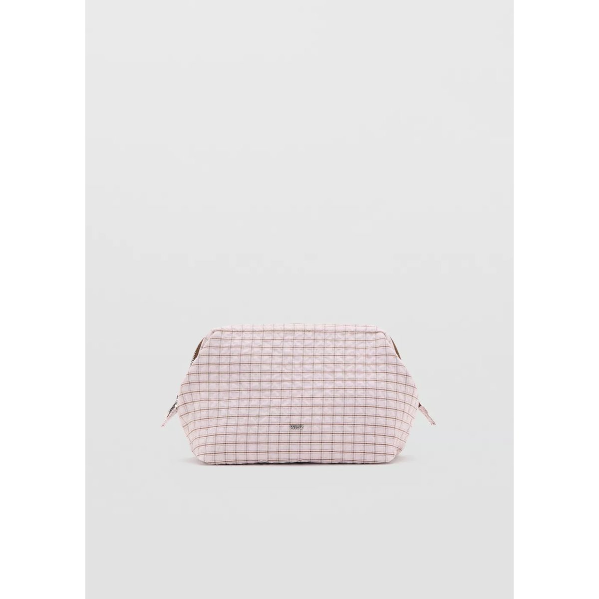 Trousse de toilette à carreaux en coton rose, MANGO