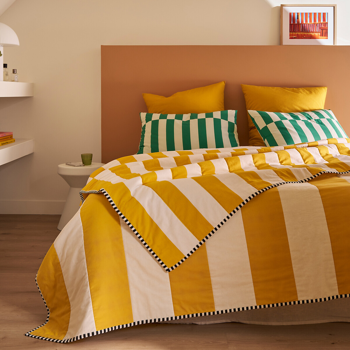 Couvre-lit matelassé coton, Hendaye rayé jaune/blanc, LA REDOUTE INTERIEURS