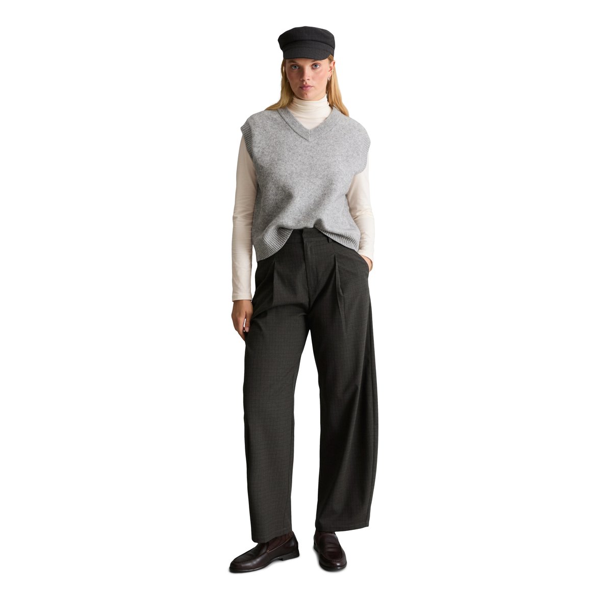 Pantalon à carreaux, coupe décontractée en un mélange de matières souples gris, MARC O’POLO DENIM