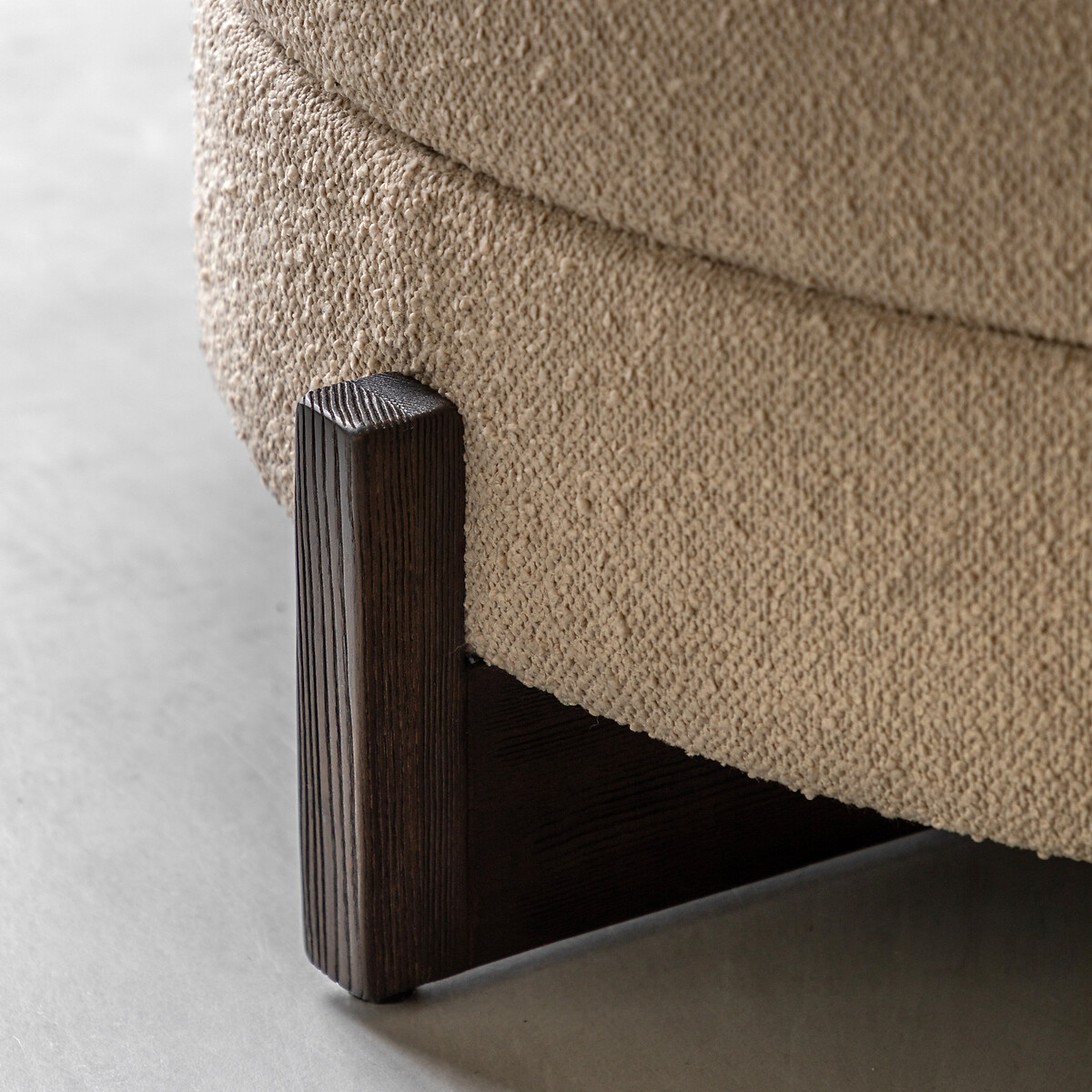 Cerron Round Boucle Storage Footstool with Dark Wood Legs light taupe, SO'HOME
