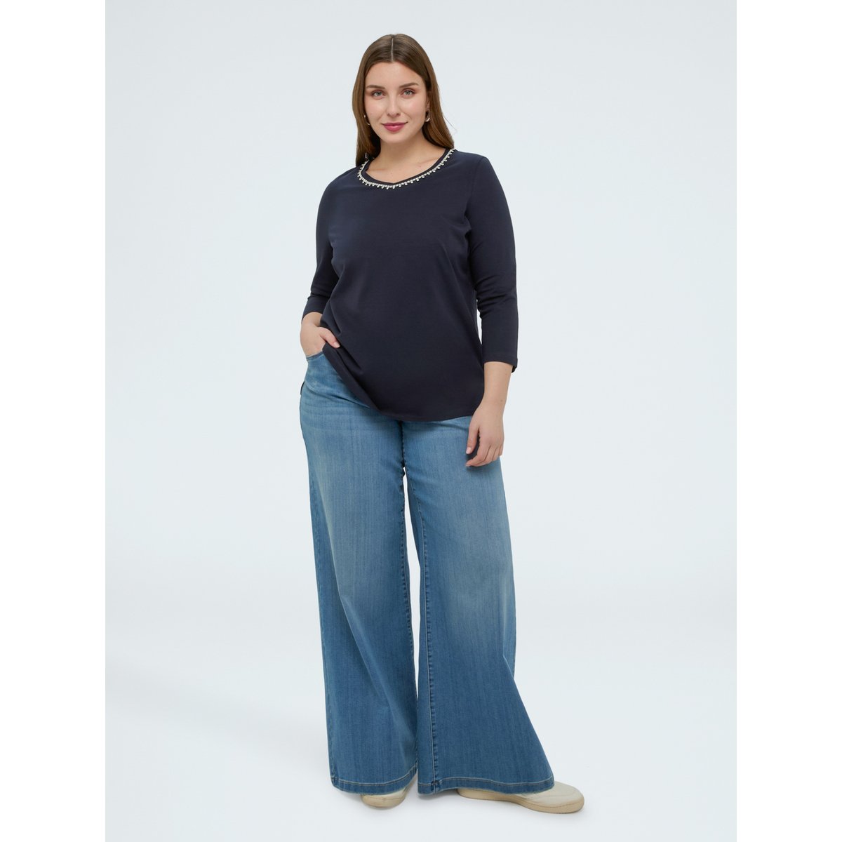 T-shirt en jersey de coton avec cristal bleu, FIORELLA RUBINO