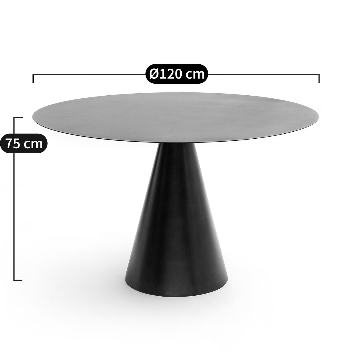 Table en métal acier effet usé, diamètre 120 cm, 6 couverts, MAYRA gun métal, AM.PM
