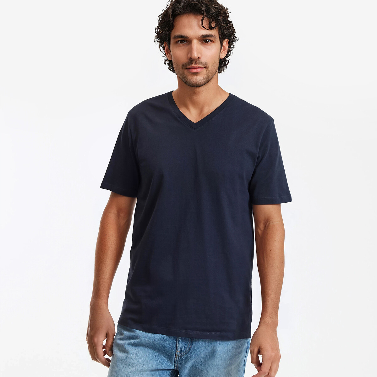 V-Neck Short Sleeve T-Shirt navy blue, LA REDOUTE COLLECTIONS