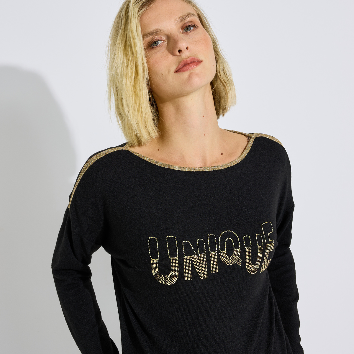 T-shirt doudou col bateau noir, GRAIN DE MALICE