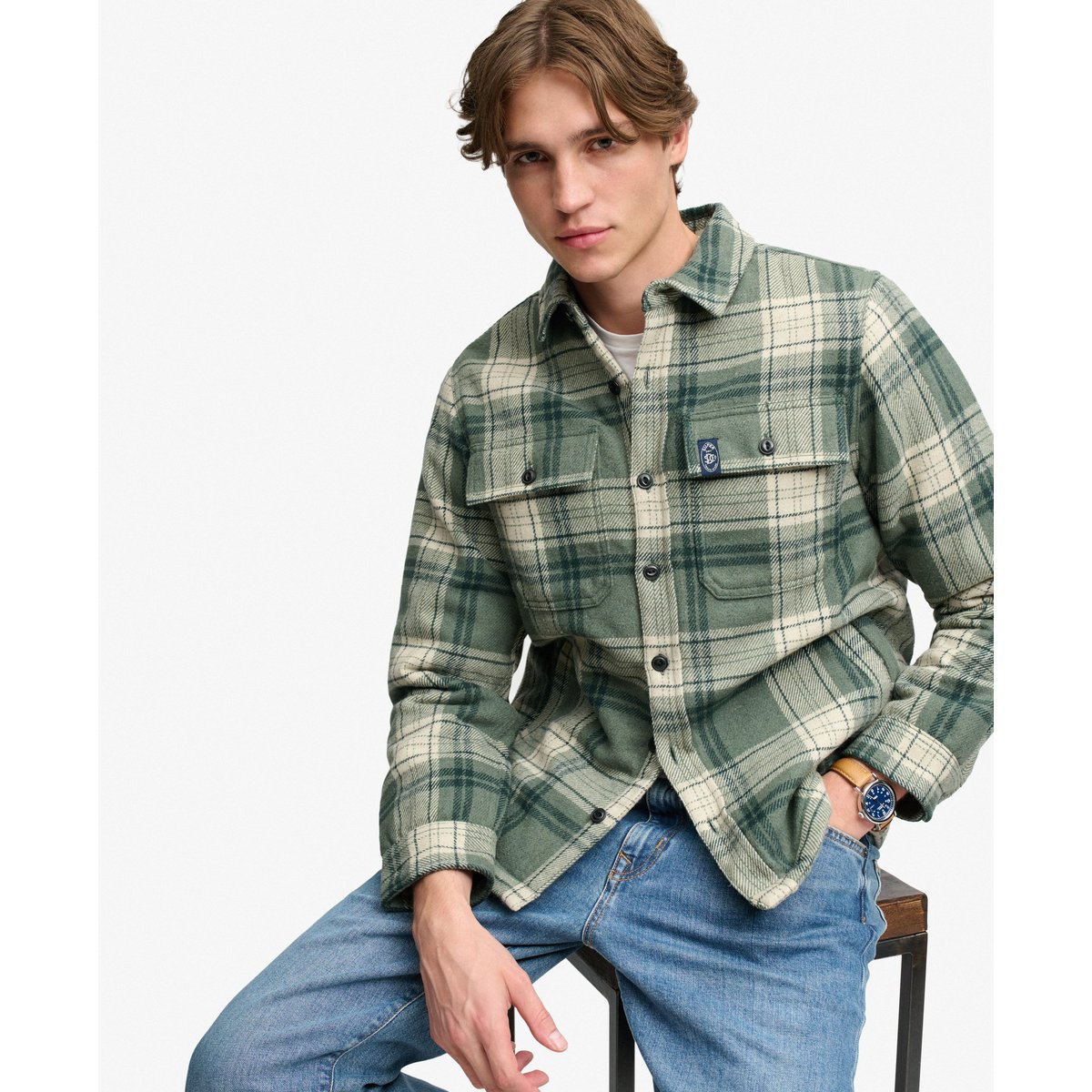 Overshirt Miller Borg coupe oversize vert à carreaux, SUPERDRY