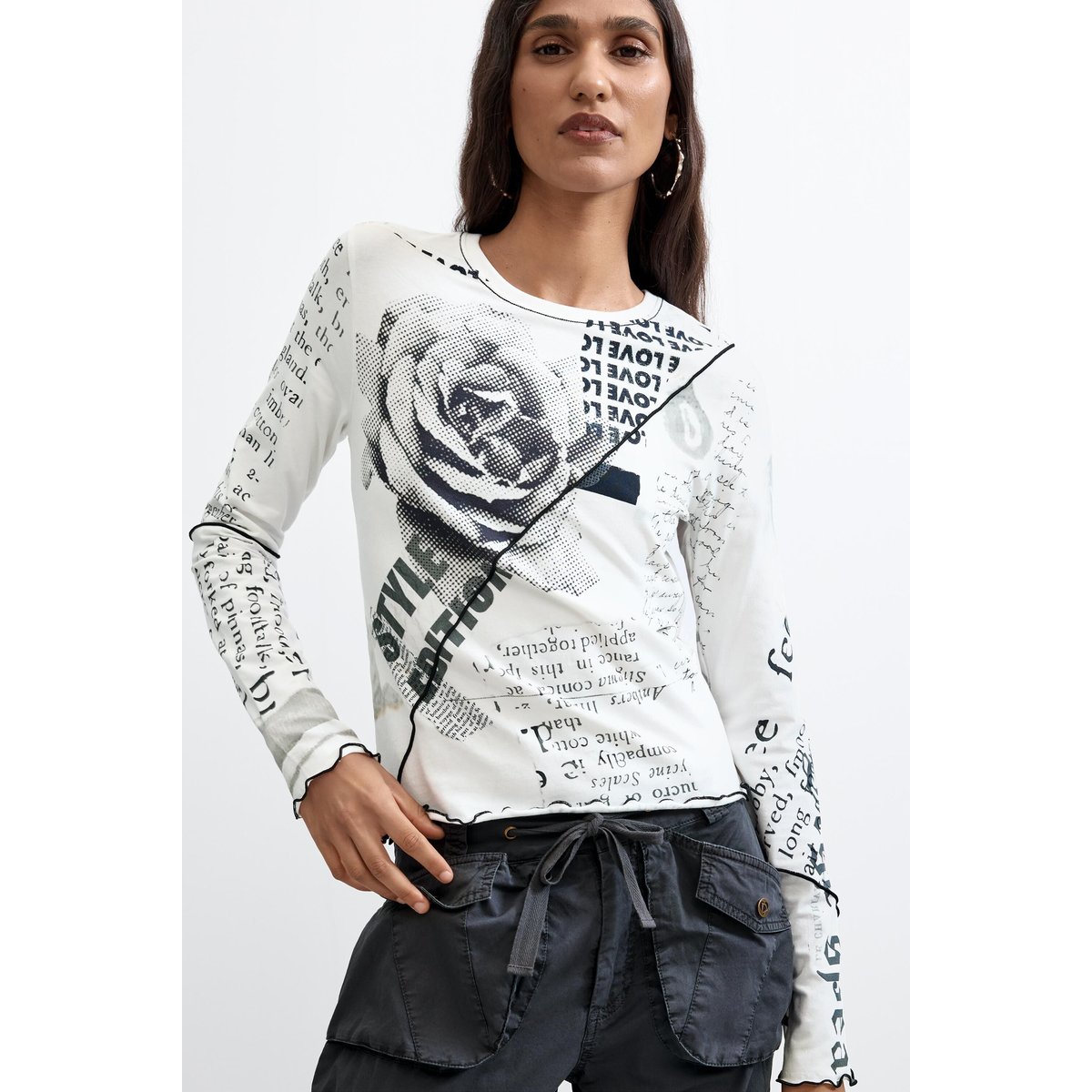 T-shirt imprimé 100 % coton blanc, DESIGUAL