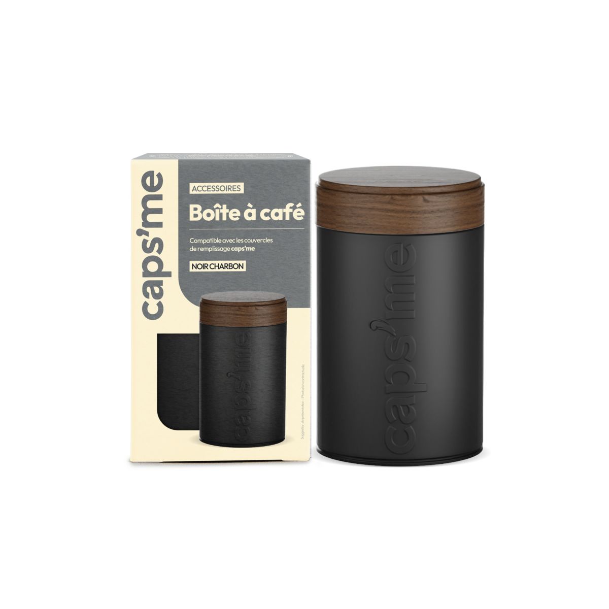Boite à café à café noire contenance 250g couleur unique, CAPS ME