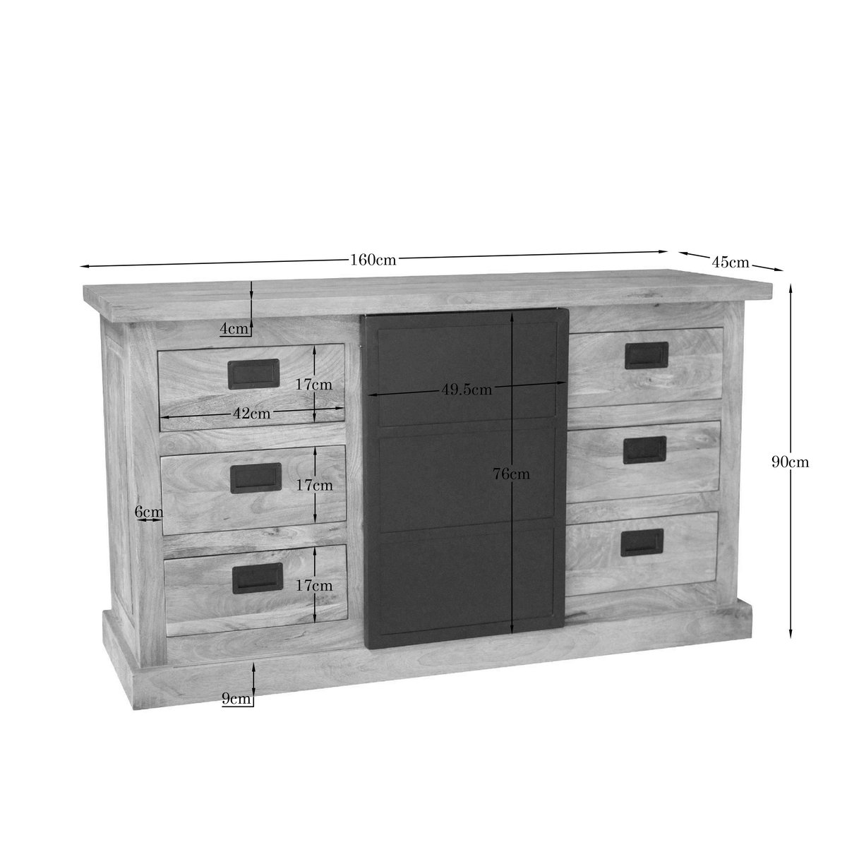 Buffet industriel moderne à porte coulissante 160 cm CEYLAN bois naturel, PIER IMPORT