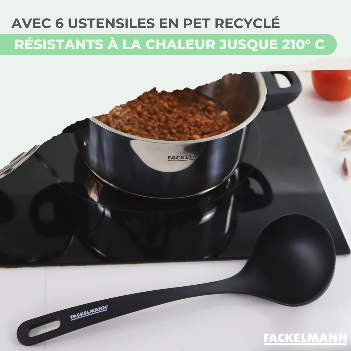 Batterie 3 poêles 24/28/30cm + 3 casseroles 16/18/20cm BRANDAO noir|vert, FACKELMANN
