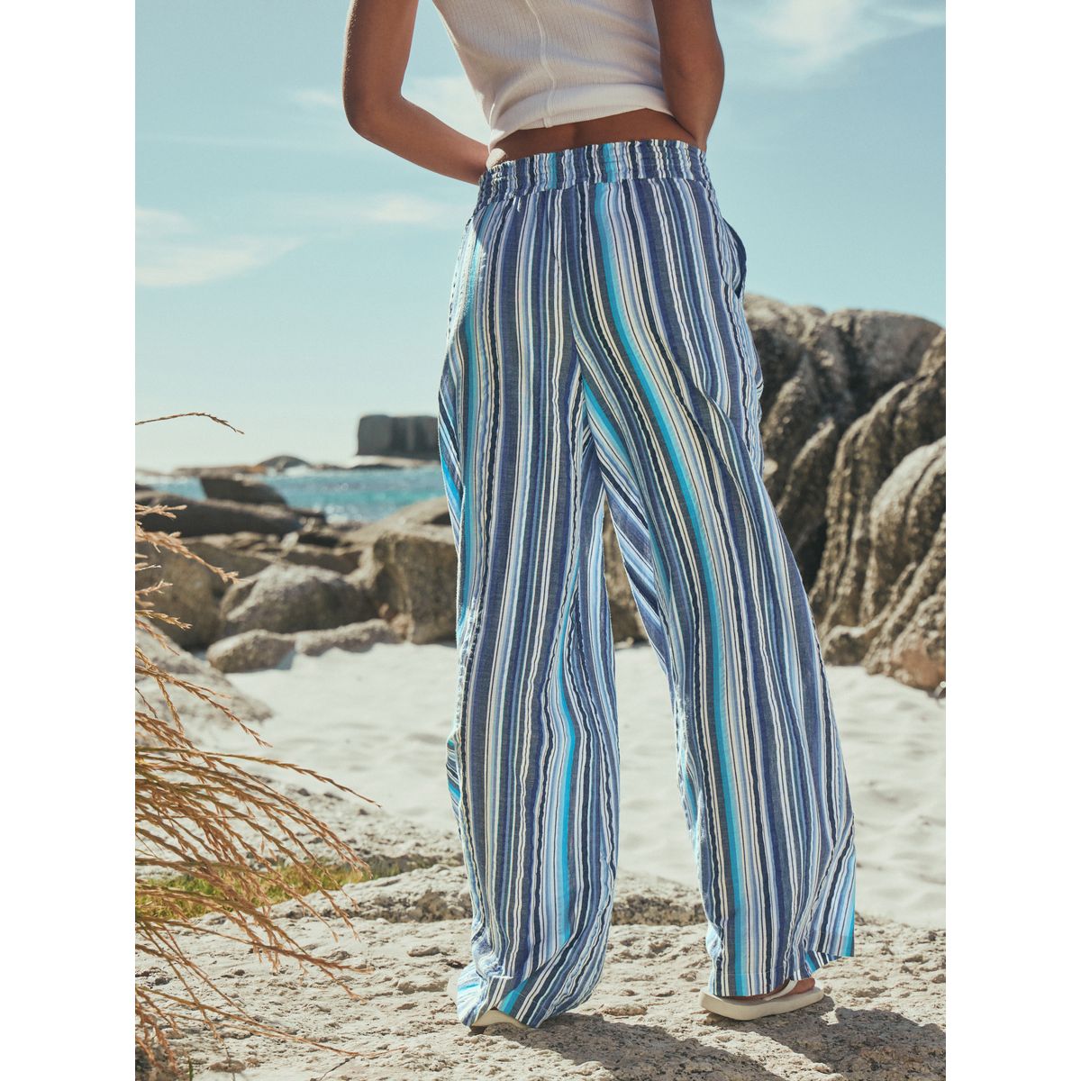Pantalon large à enfiler rayures bleues, NEXT