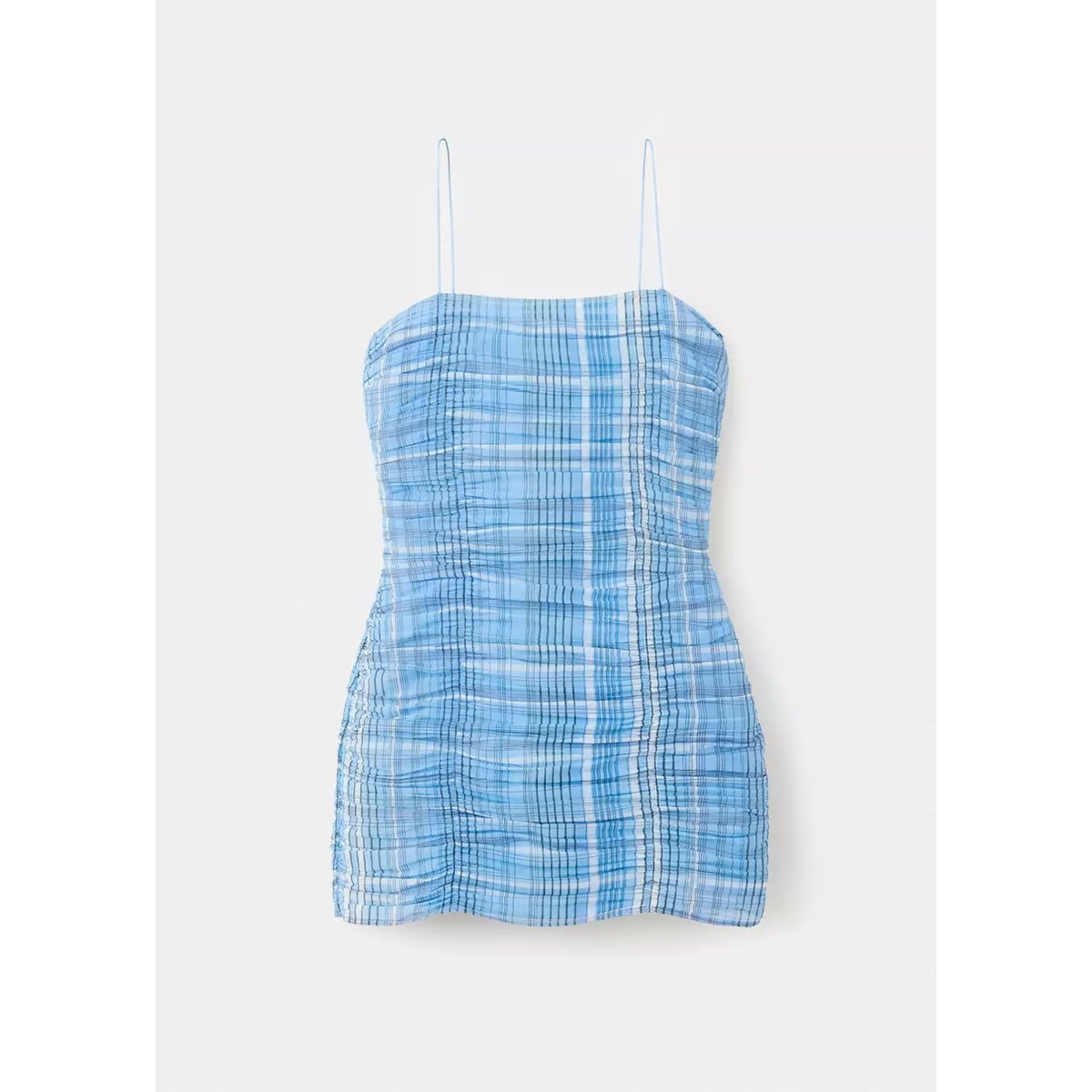 Robe froncée à carreaux bleu, MANGO