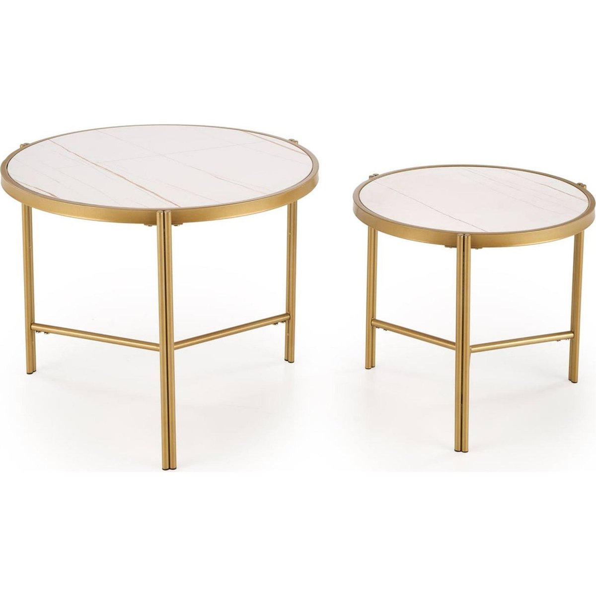 Lot de 2 tables basses rondes HESIVENE blanc et doré, RECOLLECTION